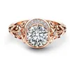 2020 Fashion OpenWork Floral Engagement Ring Ladies Copper Plated Rose Gold Inlaid3156