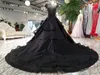 Neue Ankunft Luxus Ballkleid Schwarz Brautkleider 2020 Gothic Court Vintage Nicht Weiße Brautkleider Pricness Lange Schleppe Perlen Flügelärmel