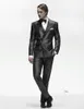Nowy Moda Charcoal Gray Groom Tuxedos Groomsmen Nosić Doskonałe Mężczyźni Business Activity Suit Party Prom Suit (Kurtka + Spodnie + Łuki krawat) NO: 101