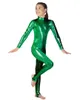 Roupas de palco para meninas de manga comprida brilhante metalizado catsuits dourado prateado lycra com decote falso lycra macacão de dança para meninas para performance de palco