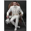 Men's Designer Suit Groom Suit White Wedding Groom Gold Lace Embroidered Custom (Jacket + Pants + Girdle)