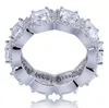 Męska srebrna wieczność cZ diamenty bling pierścień bling symulowany diamenty Hip Hop Pierścienie sześcienne cyrkonia mikro top biżuteria 2616