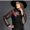 2018 Новая Весна Мода Элегантная Цветочная Вышивка Органза Рубашка CamiSetas Повседневная Женщины Блузки Топы 606B 32