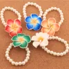 Clay Frangipani Plumeria Flower Pearl Beaded Strands Stretch Armband 6.5 "BB80 Mode Smycken Armband