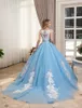 Prinses baljurk prom jurken 2018 lichtblauw pure nek kant geappliceerd bloem avondjurken vintage formele pageant jurk