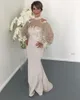 Abiti eleganti per la madre della sposa in pizzo a collo alto Maniche lunghe Perline Abito da cerimonia nuziale a sirena Abiti da sera formali taglie forti