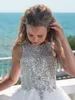 Bling Bling Fleur Filles Robes 2019 Cristaux Strass Balayage Train Blanc Tulle Première Communion Robe pour Petite Fille Jewel Décolleté