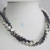 5-10mm 3ROW WHITE GRAY Peacock Barock Freshwater Pearl Halsband