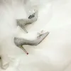 Brillantes cristales de tacón de aguja Zapatos de boda para novia Con cuentas Diseñador de lujo Tacones Cenicienta Bombas Punta estrecha Pedrería Zapatos de novia