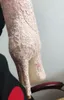 Sexiga damer våren rosa blommig spets över knä stövlar stilett high-heels blomma fretwork botas pekade tå kvinnor lår höga booties