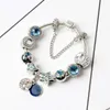 New Charm Bracelets for Blue Cats Eyes Beads Bracelet 925 Silver Bracelets Bright Stars Moon Bangle Diy Jewelry