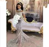 Nowe Silver Mermaid Suknie Ślubne Wysokiej szyi Długie Rękawy Aplikacje Cekiny Zroszony Illusion Sparky Saudyjska Arabska Suknia Bridal Real Image