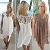 Boho stil kvinna spets broderi sommar lös avslappnad strand mini swing klänning en bit playsuits chiffong klänningar kvinna kläder sol klänning