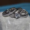 Vecalon ファインジュエリープリンセスカット 20ct 5A ジルコン cz 結婚指輪リングセット女性のための 14KT ホワイトゴールド充填指リング