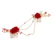 New Bridal Headpieces Hair Comb With Red Roses Pearls Rhinestones Women Hair Jewelry Hair Accessories For Brides BW-HP388