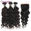 9a Mongolian Kinky Curly Wave Deep Water Water reto onda Virgem Cabelo 3 Pacotes com 1 Fechamento de renda Cabelo peruano brasileiro não processado