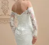 Robes de mariée sirène de haute qualité sexy à manches longues en tulle sirène printemps épaules dénudées chapelle train berta robes de mariée