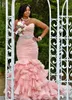 Rumieniec Różowy Syrenka Sweetheart Kolorowe Suknie Ślubne z Pas Zroszony Pas Zroszony Spódnica Corset Powrót Nowoczesne Suknie Ślubne Couture Custom Made Made