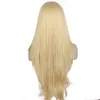 HotSelling Midle Part Blond Syntetisk Lace Front Wig Handgjorda Lång Naturvåg Hög temperatur Värmebeständig Fiber Hår Paryk för Kvinnor