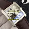 Grijs Dial Automatic Tourbillon Herenhorloge Zakelijke Horloges Silver Case Lederen Band Hoge Kwaliteit Heren Horloges