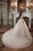 Designer vintage fora do ombro vestidos de casamento vestido de bola de luxo apliques de renda capela trem vestidos nupciais