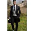 Ny morgonstil svart man tabla brudgummen tuxedos topp lapel groomsmen tuxedos mens bröllop kostymer jacka byxor vest261r
