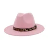 Unisex płaska wełna filc szeroką brzeg Jazz Fedora Hat for Men Women Leopard Grain Dekorowane zwykłe filcowe wełniane wulkan HATS256X