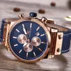 Minifocus antique Men Кожаная группа Quartz Movements Watch Luxury Charnograph Quartz Watches Men Blue Date Analog Watch MF0110G8645400