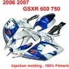 Venta caliente Kit de carenado de moldeo por inyección para SUZUKI GSXR600 GSXR750 2006 2007 azul blanco GSXR 600 750 06 07 DD30