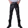 Hommes pantalons en cuir 2017 marque noir serré Faux cuir pantalon élastique hommes moto Hip Hop droite maigre grande taille 5XL