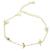 Pulsera de cadena de eslabones de Plata de Ley 925 bonita para mujer, pulseras encantadoras minimalistas delicadas con ojo de la suerte de la estrella de la luna del arco iris