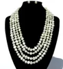 Ny Arriver Real Pearl Smycken Set, 7-8mm Vit Baroquegenuine Freshwater Pearl Halsband Örhängen, Bridesmaids Brides