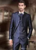 New Designed Shiny Navy Biue Groom Tuxedos Fashion Men Formal Business Suits Men Prom Dinner Suits Custom Made(Jacket+Pants+Tie+Vest)NO;800