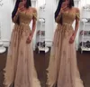 Champagne Lace Beaded Arabic Evening Wear Off Shoulder Sweetheart A-Line Tulle Prom Dresses Vintage Cheap Formal Party Gowns 0424