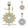 Luxury CZ Kvinnor Blomma Belly Knapp 18K Real Gold / Platinum Plated Fashion Body Smycken Sexig Navel Ringar Body Piercing Smycken