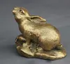 Lucky Chinese Fengshui Koppar Brass År Zodiac Rabbit Carrot Staty Figur