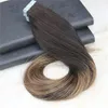 Tape Remy em extensões do cabelo humano Balayage cabelo cor marrom escuro desvanecimento para 40pcs Castanho Claro Unprocessd extensões do cabelo humano sem costura 100g