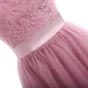 Roze Ronde hals Kant Lange Tule Prom Dresses Robe de Soiree Cap Mouw V Backless Bruidsmeisjes Jurk