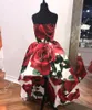 인쇄 큰 장미 Hi-Lo Homecoming Dresses 2019 Strapless Neckline Floral Dress 2K18 백리스 리얼 사진