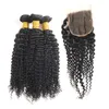 Sprzedawanie przedmiotów Kinky Curly 3 wiązki z zamknięciem Raw Virgin Peruvian Indian Malaysia Hair Extensions Unforted Kinky Curly 3717941