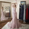 2020 Pink Prom Dresses Lace Mermaid Sweep Train Sexy Strapless Elegant Evening Gowns V Neck Plus Size Special Occasion Dress