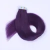 skin weft human remy hair pu tape in hair extensions purple color peruvian straight wave hair 1426 inch free shipping