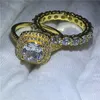 Varumärkesälskare Förlovningsring Set Yellow Gold Filled 925 Silver Wedding Bands Rings for Women Men 3CT 5A Zircon CZ Jewelry251Z