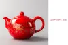 Tetera de oficina de porcelana roja china creativa, dos colores, puer de alta calidad o tetera oolong, juego de té kungfu 6140607