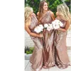 Glitzernde Brautjungfernkleider in Roségold, sexy, einschulterlang, mit Pailletten, bodenlang, Abendkleid 2018 in Übergröße, Dubai-Kleid für Trauzeugin, Partykleid