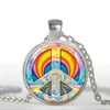 Fashion 2017 Hot sale Hippie Necklace Sign Peace Pendant Hippie Jewelry Glass cabochon Necklace art gift for women men A-124 HZ1