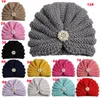 Mode winter babymeisje hoeden met parels snoep kleur gebreide pasgeboren beanie hoed baby fotografia cap accessoires tulband hoeden 12 kleuren