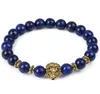 JLN Stone Lion Bracelet Lapis Sodalite Turquoise Tiger Eye Stretched Beads Bracelets For Men Women Jewelry Rope Chain Strand Bracelet