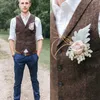 2019 Derniers gilets de marié de mariage en laine Tweed à chevrons Gilets de garçons d'honneur vert foncé Gilets de costume pour hommes Slim Fit Gilet de robe pour hommes Gilet