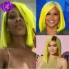 New Style Short Wigs para Mulheres 14inches Sintéticos Retos Sintéticos Ombre Amarelo Renda Frente Peruca Resistente ao Calor Sintético Bob Peruca